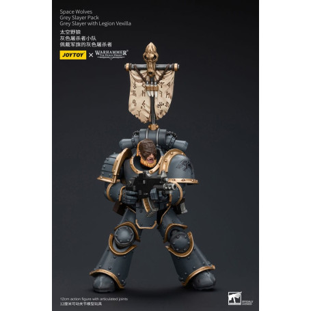 JoyToy Space Marines - Space Wolves - Grey Slayer Pack - Grey Slayer With Legion Vexilla 1/18