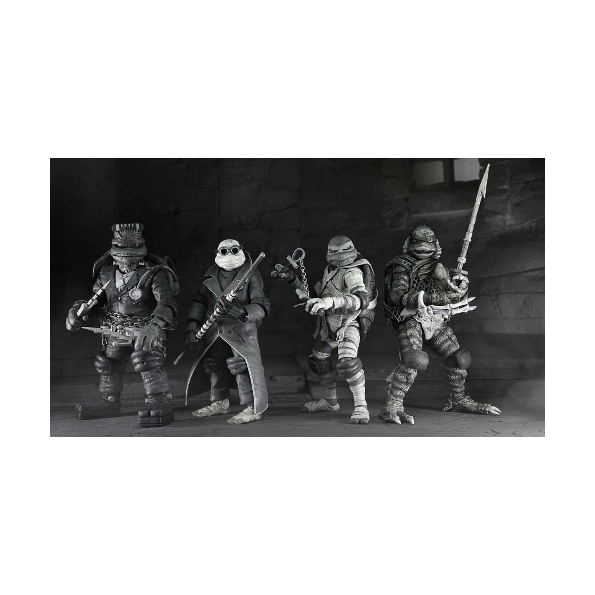 NECA - Turtles Black & White 4er-Pack Actionfiguren - Universal Monsters x TMNT