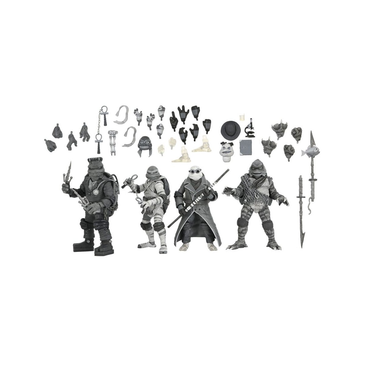 NECA - Turtles Black & White 4er-Pack Actionfiguren - Universal Monsters x TMNT