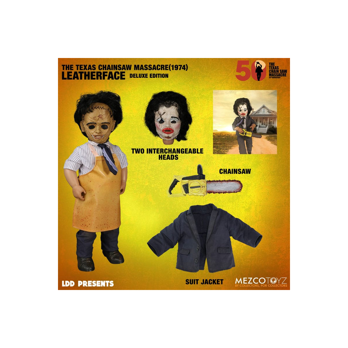 Mezco Lebendige Tote Puppen Kettensägenmassaker - Leatherface Deluxe Edition - The Texas Chainsaw Massacre (1974)