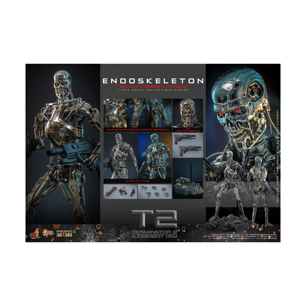 Hot Toys - Terminator 2: Judgment Day MMS 1/6 - Endoskelett (Battle Damaged Version) Die cast MMS840D77
