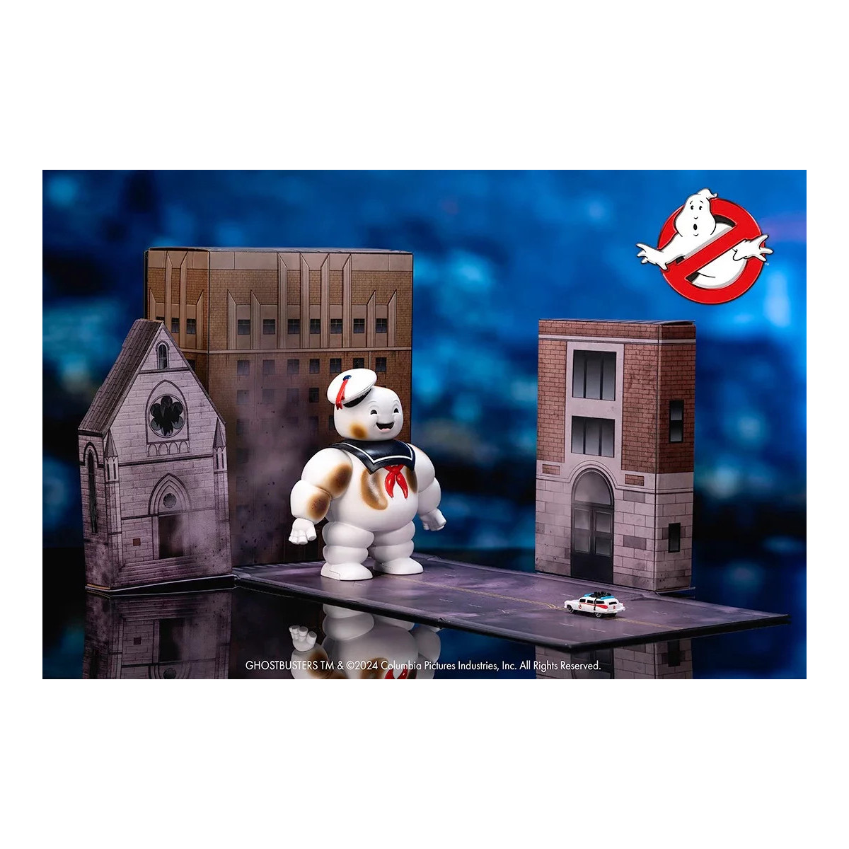 Jada Toys - Ghostbusters Stay Puft Marshmallow Mann mit Cadillac Ecto-1 - Nano Scene 1/64