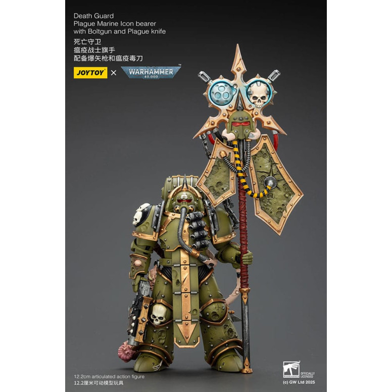 Joytoy - Death Guard - Plague Marine Icon bearer with Boltgun and Plague knife 1/18 - Warhammer 40k