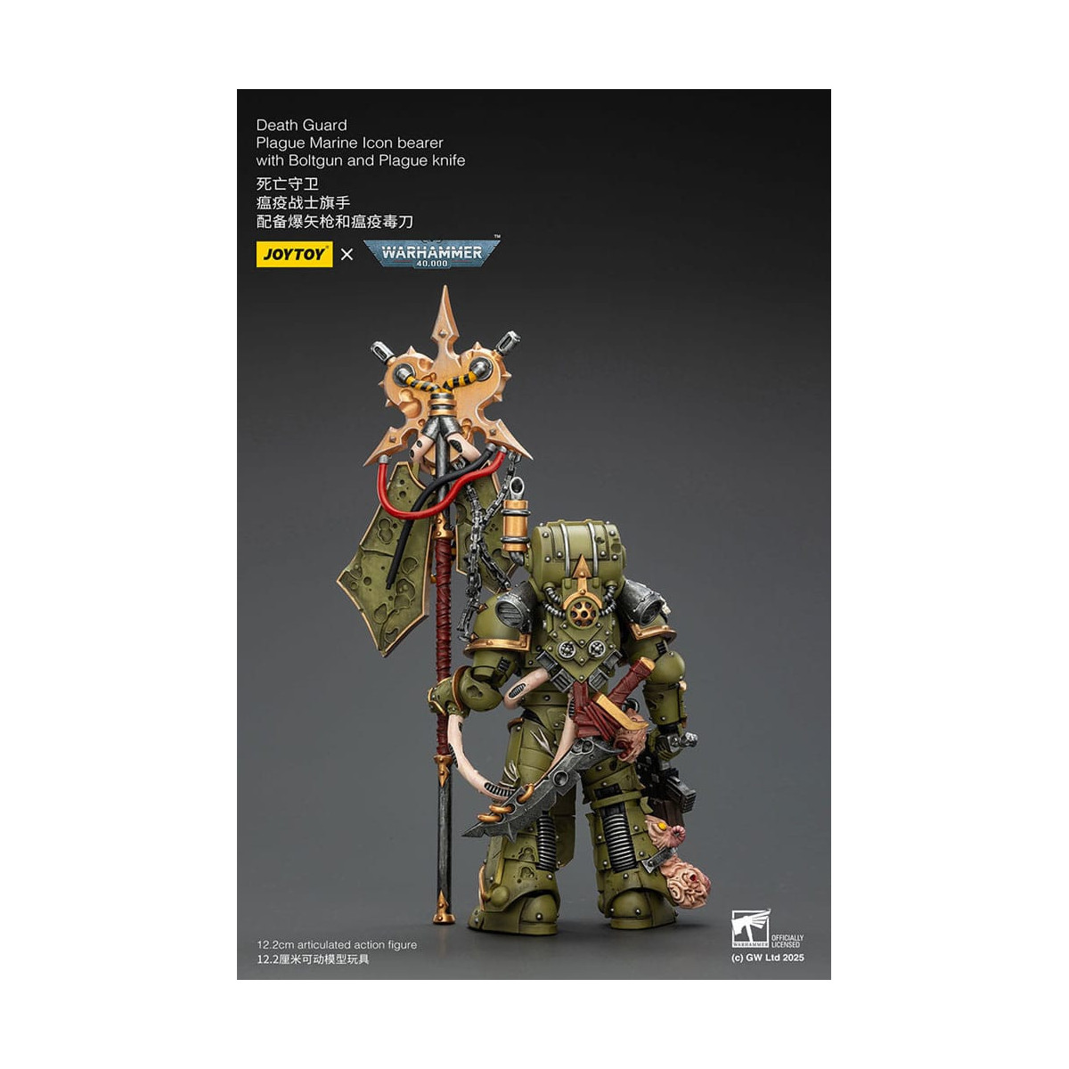 Joytoy - Death Guard - Plague Marine Icon bearer with Boltgun and Plague knife 1/18 - Warhammer 40k