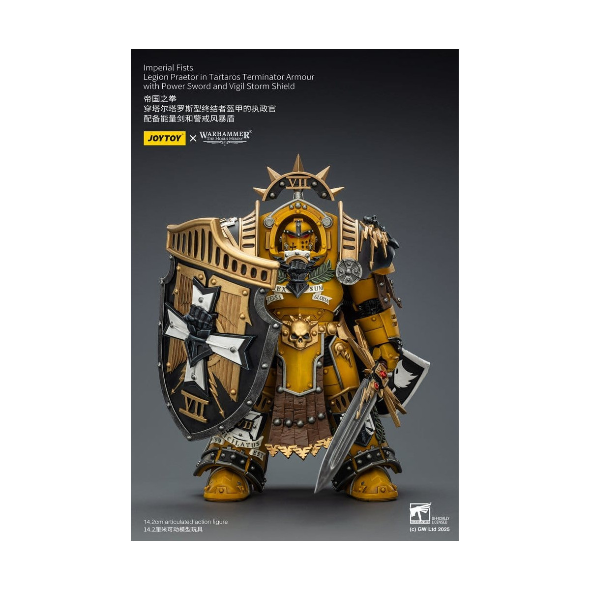 Joytoy - Warhammer - Imperial Fists - Legion Praetor in Tartaros Terminator Armour with Power Sword and Vigil Storm Shield 1/18