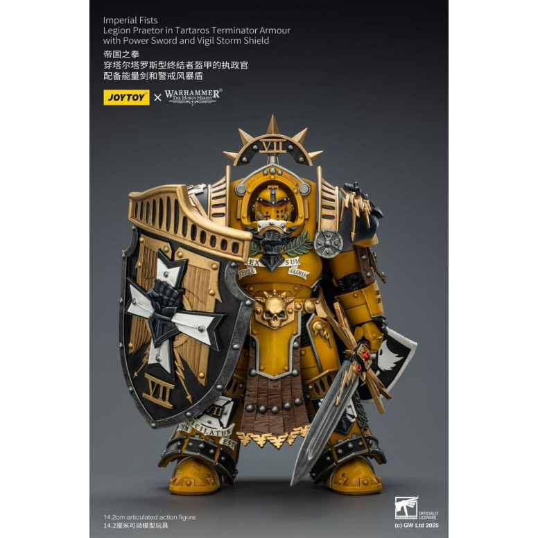 Joytoy - Warhammer - Imperial Fists - Legion Praetor in Tartaros Terminator Armour with Power Sword and Vigil Storm Shield 1/18