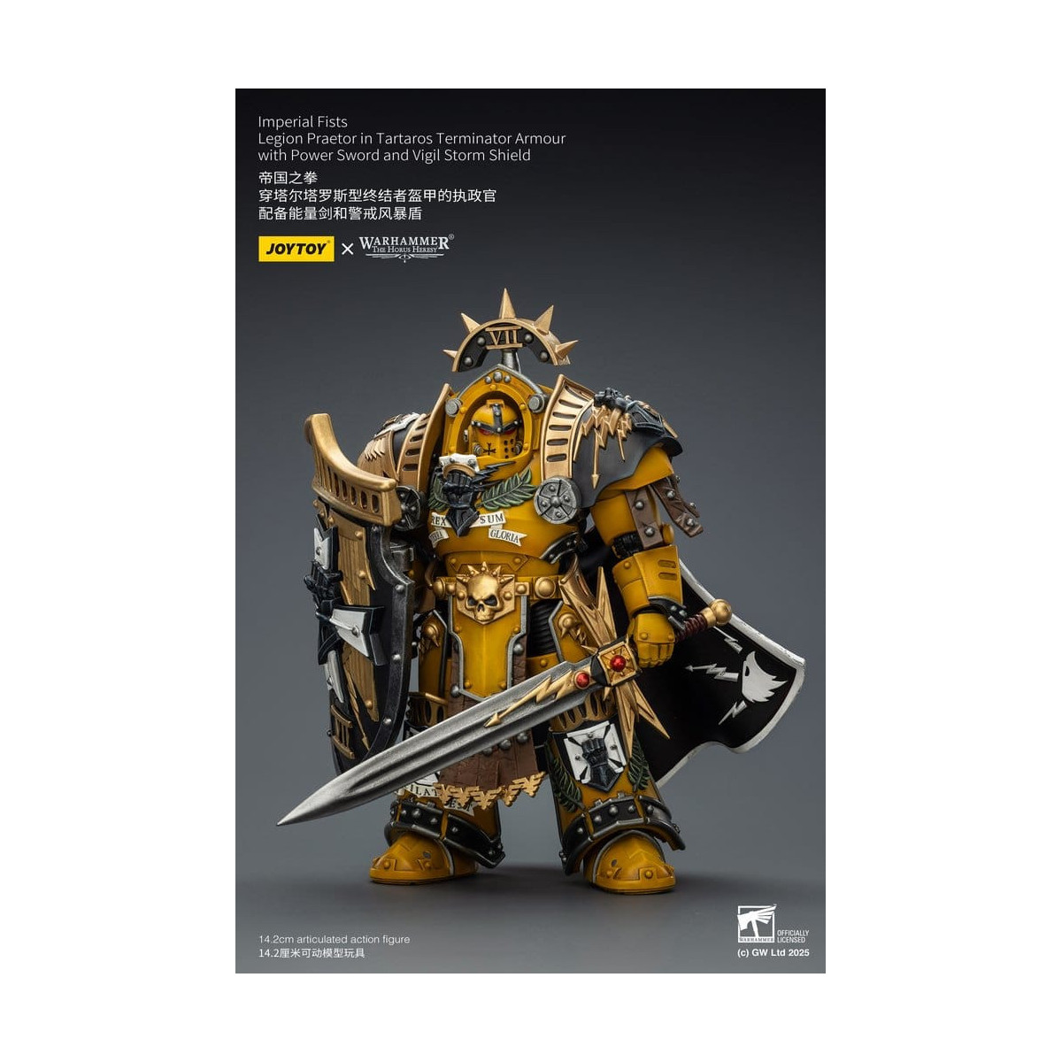 Joytoy - Warhammer - Imperial Fists - Legion Praetor in Tartaros Terminator Armour with Power Sword and Vigil Storm Shield 1/18