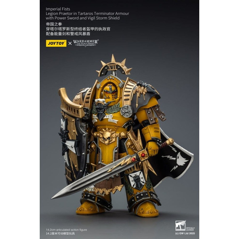 Joytoy - Warhammer - Imperial Fists - Legion Praetor in Tartaros Terminator Armour with Power Sword and Vigil Storm Shield 1/18