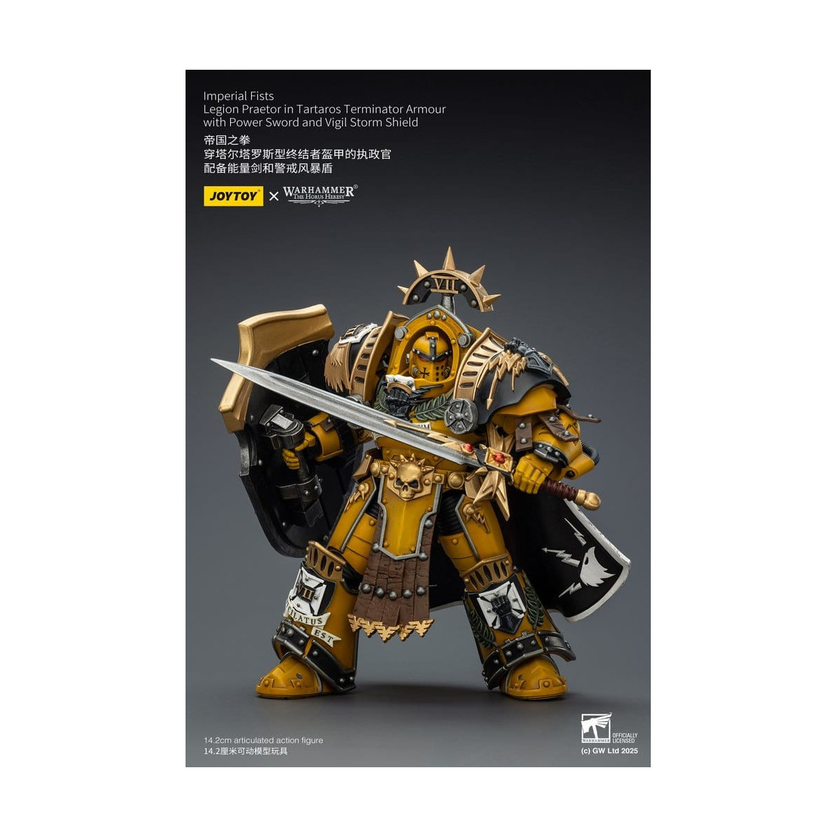Joytoy - Warhammer - Imperial Fists - Legion Praetor in Tartaros Terminator Armour with Power Sword and Vigil Storm Shield 1/18