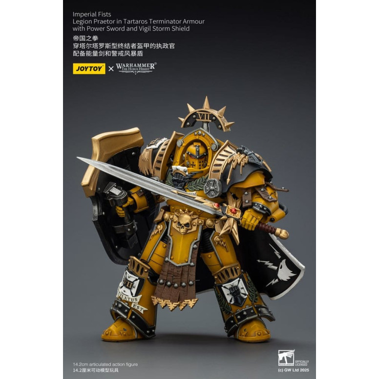 Joytoy - Warhammer - Imperial Fists - Legion Praetor in Tartaros Terminator Armour with Power Sword and Vigil Storm Shield 1/18