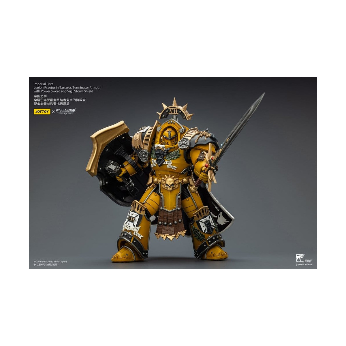 Joytoy - Warhammer - Imperial Fists - Legion Praetor in Tartaros Terminator Armour with Power Sword and Vigil Storm Shield 1/18