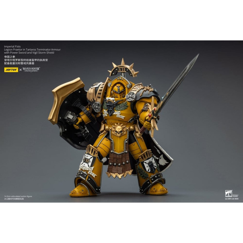 Joytoy - Warhammer - Imperial Fists - Legion Praetor in Tartaros Terminator Armour with Power Sword and Vigil Storm Shield 1/18