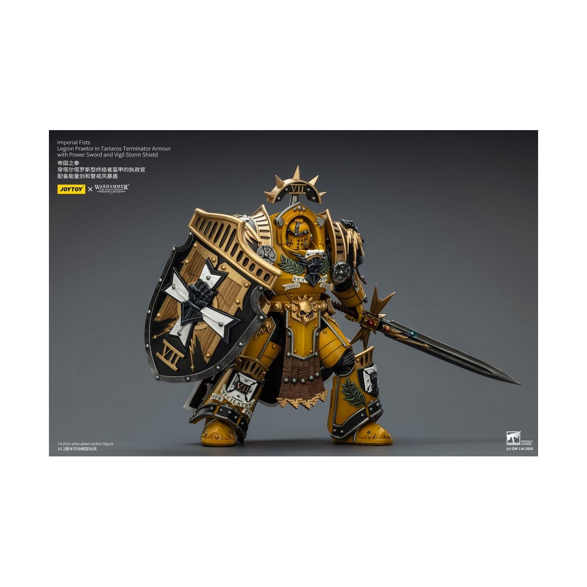 Joytoy - Warhammer - Imperial Fists - Legion Praetor in Tartaros Terminator Armour with Power Sword and Vigil Storm Shield 1/18
