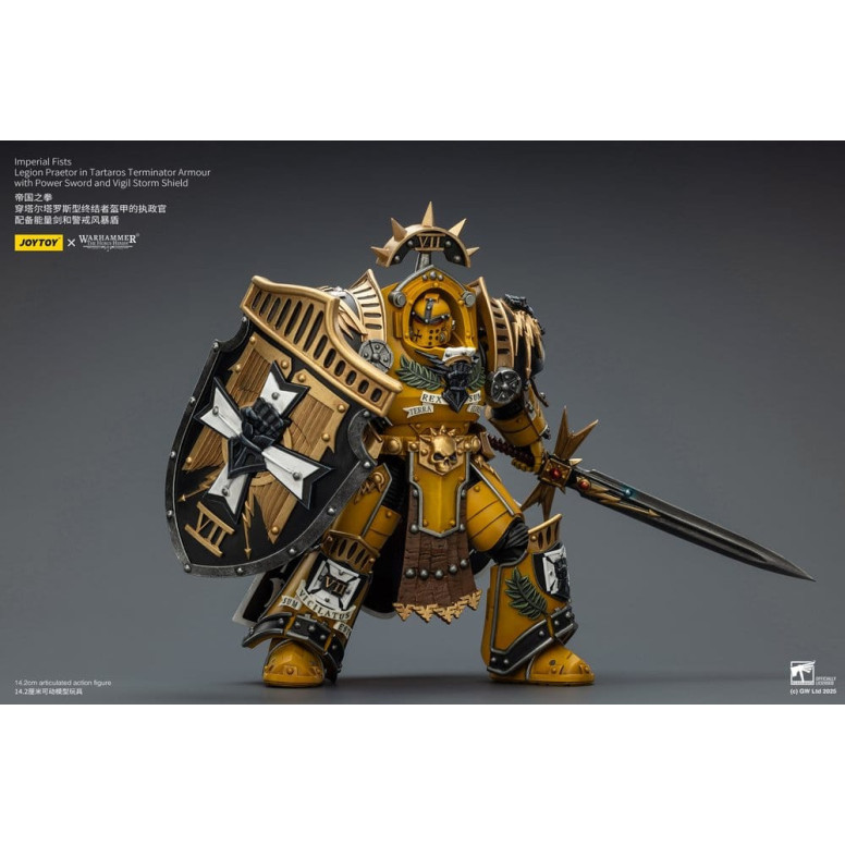 Joytoy - Warhammer - Imperial Fists - Legion Praetor in Tartaros Terminator Armour with Power Sword and Vigil Storm Shield 1/18