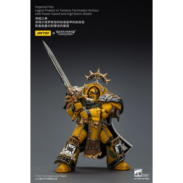 Joytoy - Warhammer - Imperial Fists - Legion Praetor in Tartaros Terminator Armour with Power Sword and Vigil Storm Shield 1/18