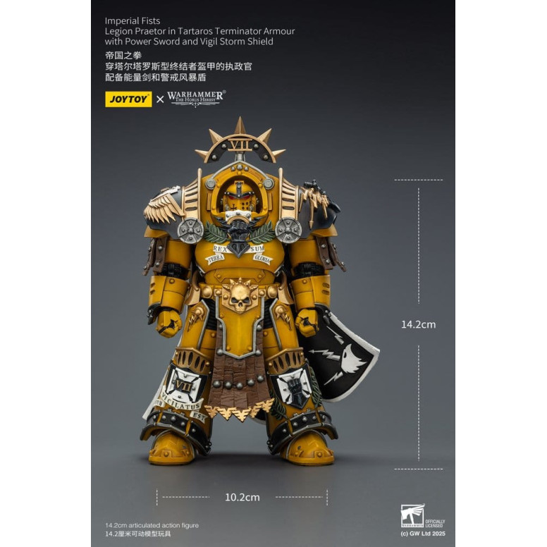 Joytoy - Warhammer - Imperial Fists - Legion Praetor in Tartaros Terminator Armour with Power Sword and Vigil Storm Shield 1/18