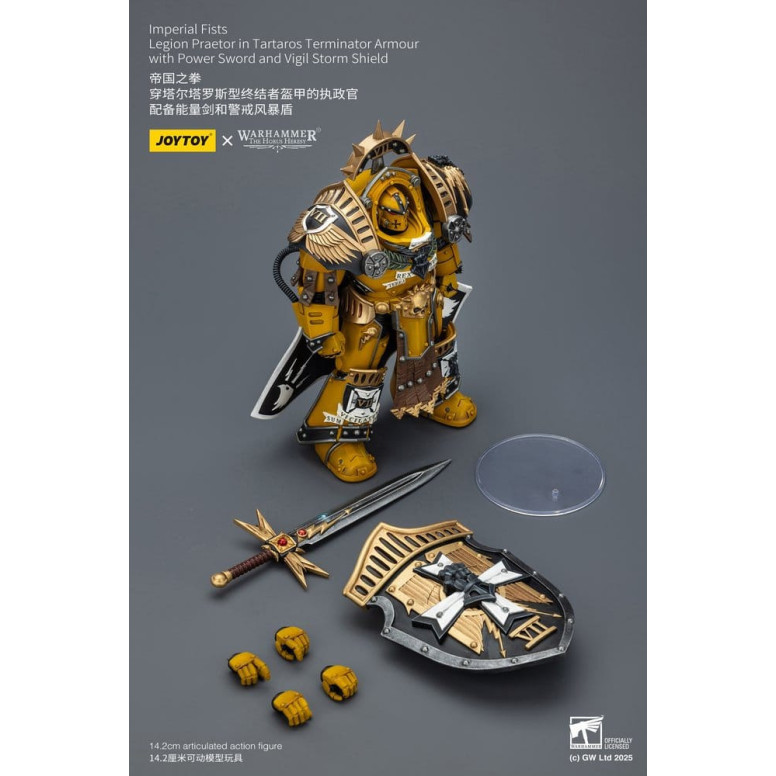 Joytoy - Warhammer - Imperial Fists - Legion Praetor in Tartaros Terminator Armour with Power Sword and Vigil Storm Shield 1/18