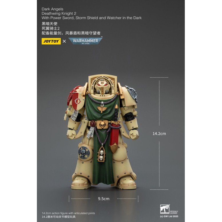JoyToy Space Marines - Dark Angels - Deathwing Knight with Power Sword Storm Shield and Watcher in the Dark 1/18 - Warhammer 40k