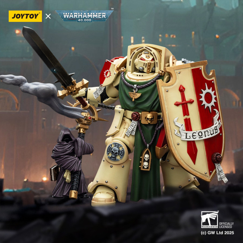 JoyToy Space Marines - Dark Angels - Deathwing Knight with Power Sword Storm Shield and Watcher in the Dark 1/18 - Warhammer 40k