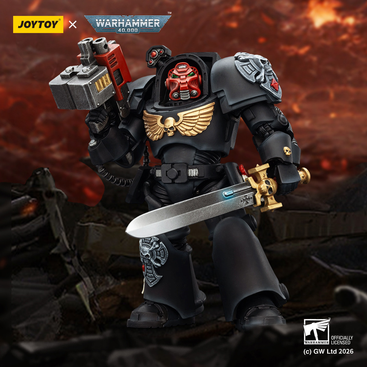 JoyToy Space Marines - Black Templars -Terminator 1 with Power Sword and Storm Bolter 1/18 - Warhammer 40K