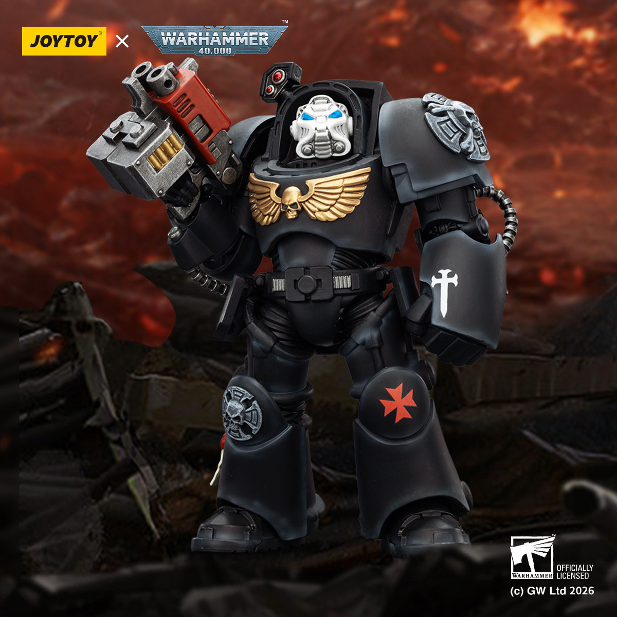 JoyToy Space Marines - Black Templars -Terminator 2 with Power Fist and Storm Bolter 1/18 - Warhammer 40K