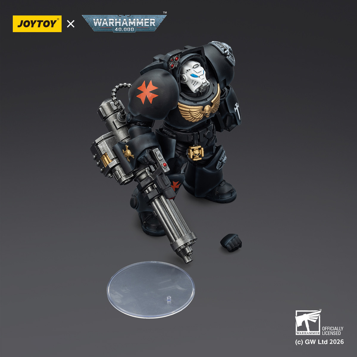 JoyToy Space Marines - Black Templars - Terminator 3 with Power Fist and Assault Cannon 1/18 - Warhammer 40K