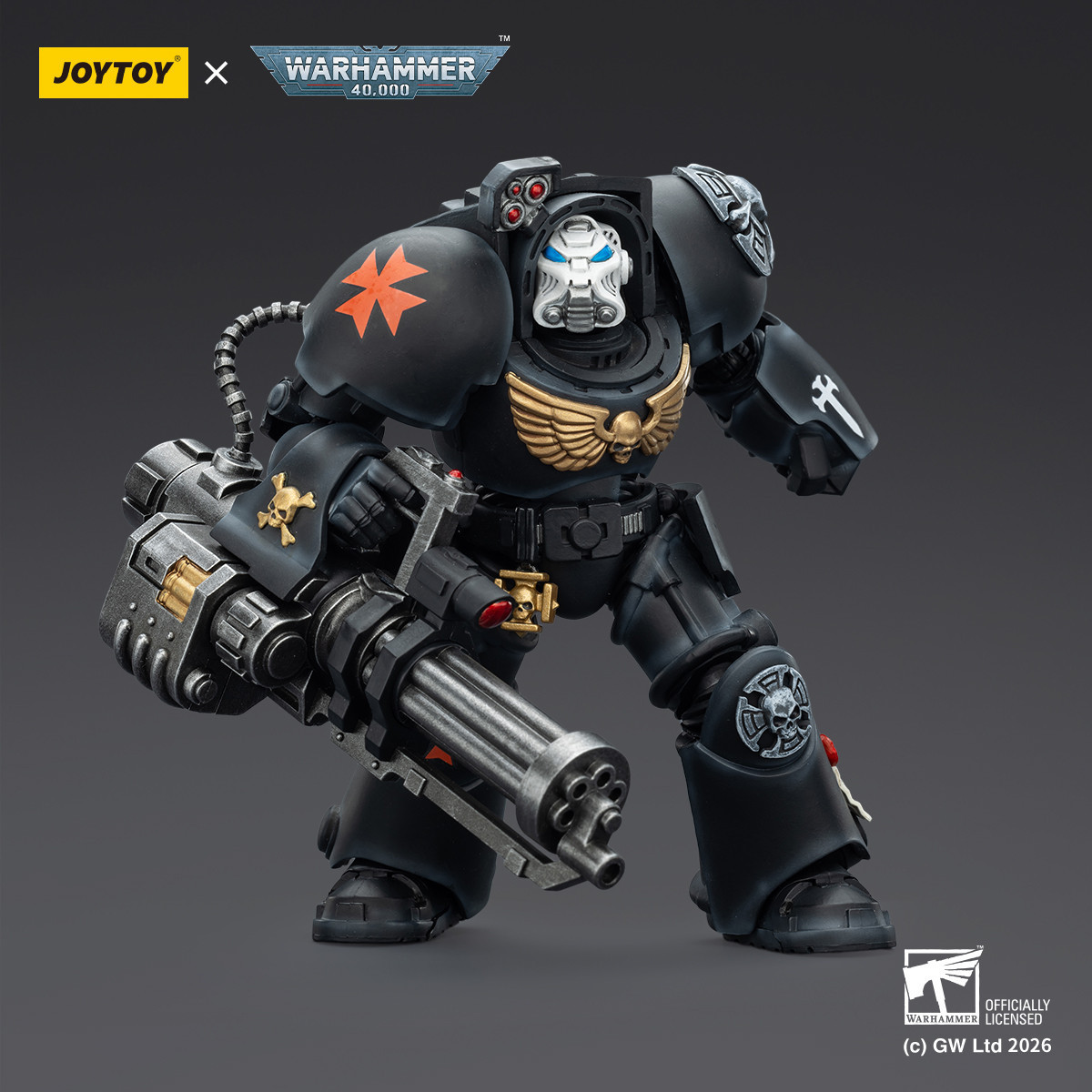 JoyToy Space Marines - Black Templars - Terminator 3 with Power Fist and Assault Cannon 1/18 - Warhammer 40K