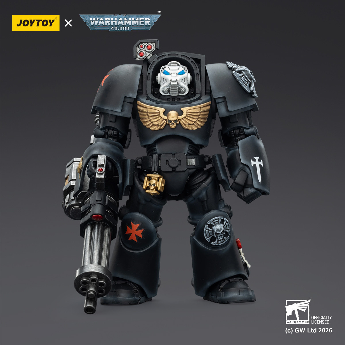 JoyToy Space Marines - Black Templars - Terminator 3 with Power Fist and Assault Cannon 1/18 - Warhammer 40K
