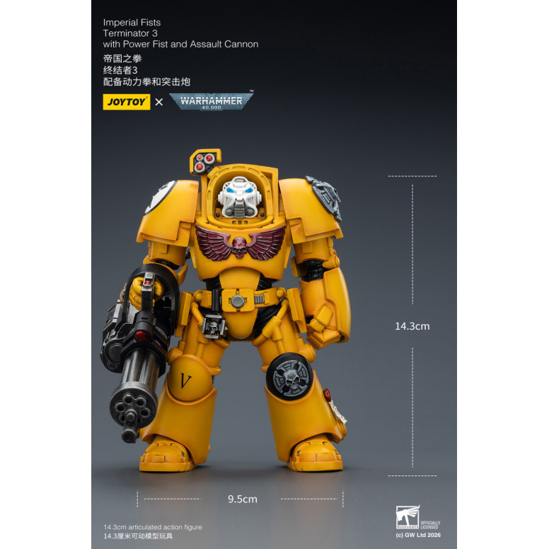 JoyToy Space Marines - Imperial Fists - Terminator 3 with Power Fist and Assault Cannon 1/18 - Warhammer 40k