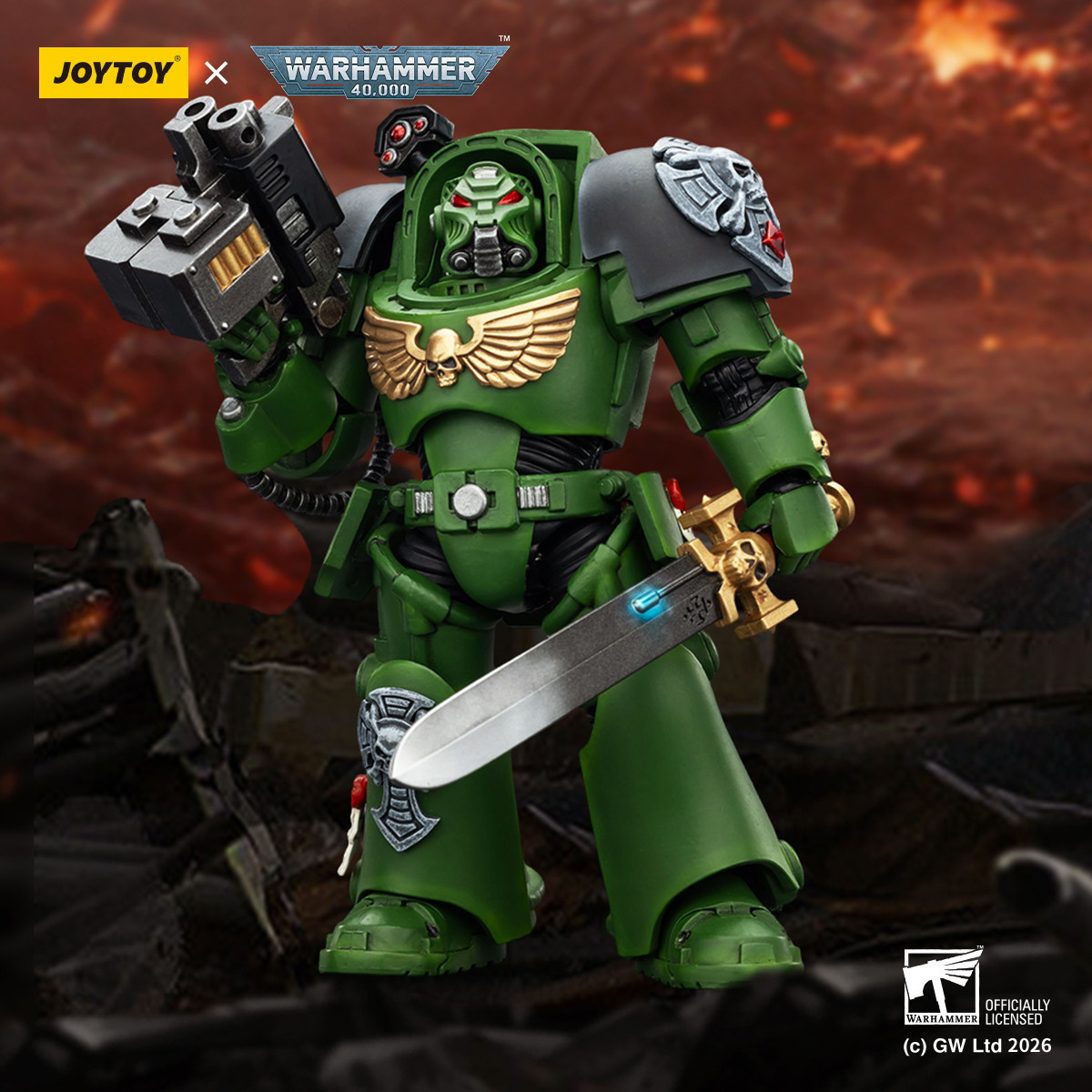 JoyToy Space Marines - Salamanders - Terminator 1 with Power Sword and Storm Bolter 1/18 - Warhammer 40k