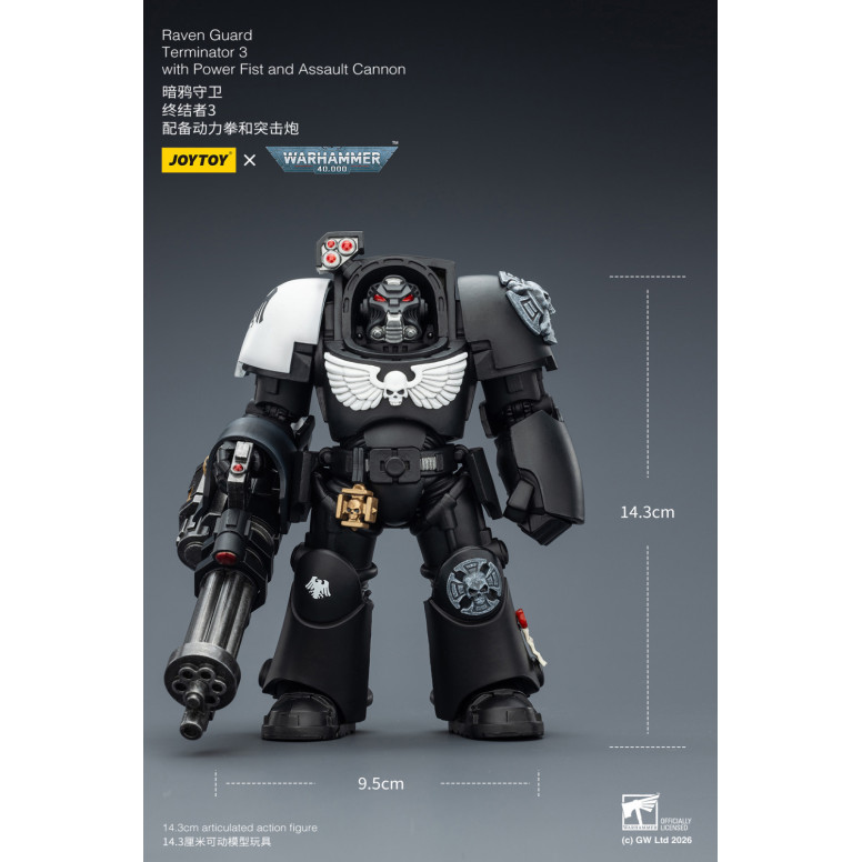 JoyToy Space Marines - Raven Guard - Terminator 3 with Power Fist and Assault Cannon 1/18 - Warhammer 40k