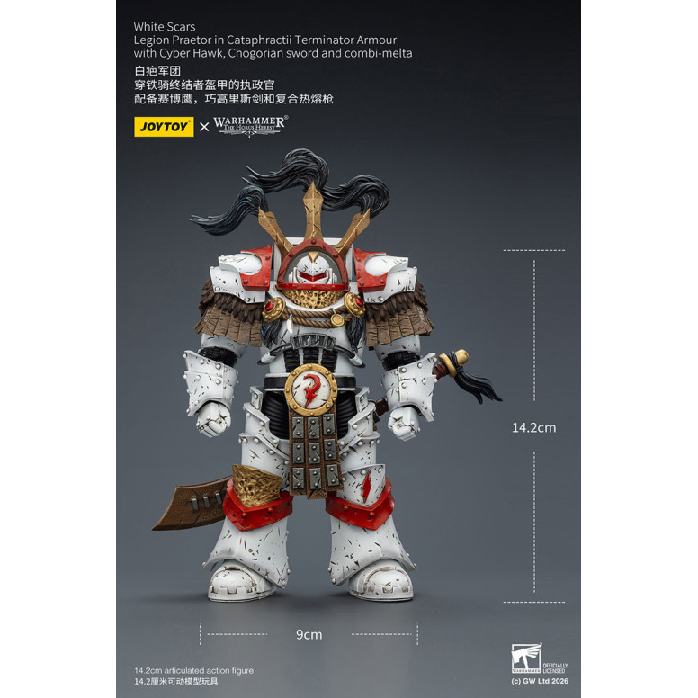 JoyToy - White Scars - Legion Praetor in Cataphractii Terminator Armour with Cyber Hawk, Chogorian sword and combi-melta 1/18