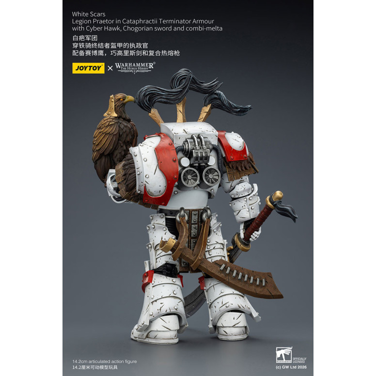 JoyToy - White Scars - Legion Praetor in Cataphractii Terminator Armour with Cyber Hawk, Chogorian sword and combi-melta 1/18