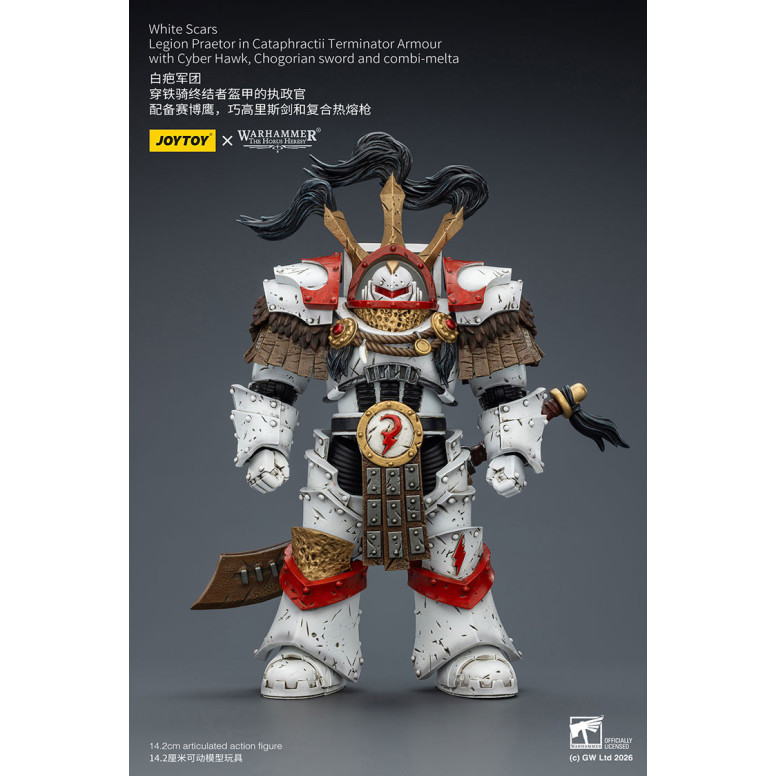 JoyToy - White Scars - Legion Praetor in Cataphractii Terminator Armour with Cyber Hawk, Chogorian sword and combi-melta 1/18