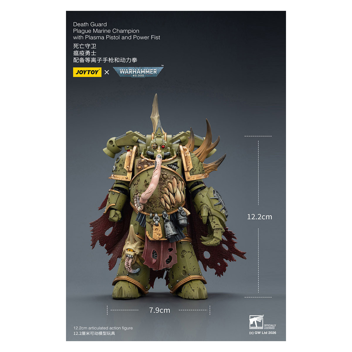 Joytoy - Death Guard - Plague Marine Champion with Plasma Pistol and Power Fist 1/18 - Warhammer 40k