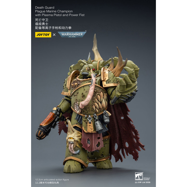 Joytoy - Death Guard - Plague Marine Champion with Plasma Pistol and Power Fist 1/18 - Warhammer 40k