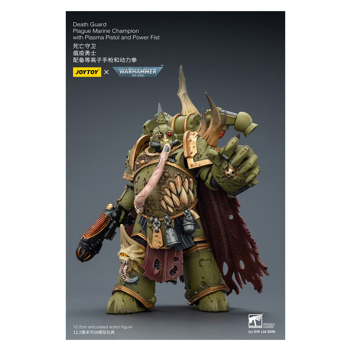 Joytoy - Death Guard - Plague Marine Champion with Plasma Pistol and Power Fist 1/18 - Warhammer 40k