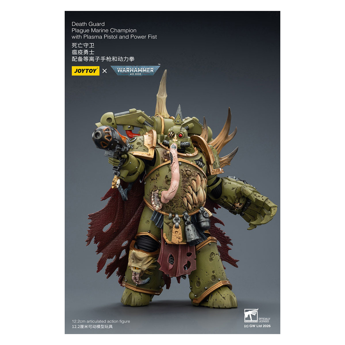 Joytoy - Death Guard - Plague Marine Champion with Plasma Pistol and Power Fist 1/18 - Warhammer 40k