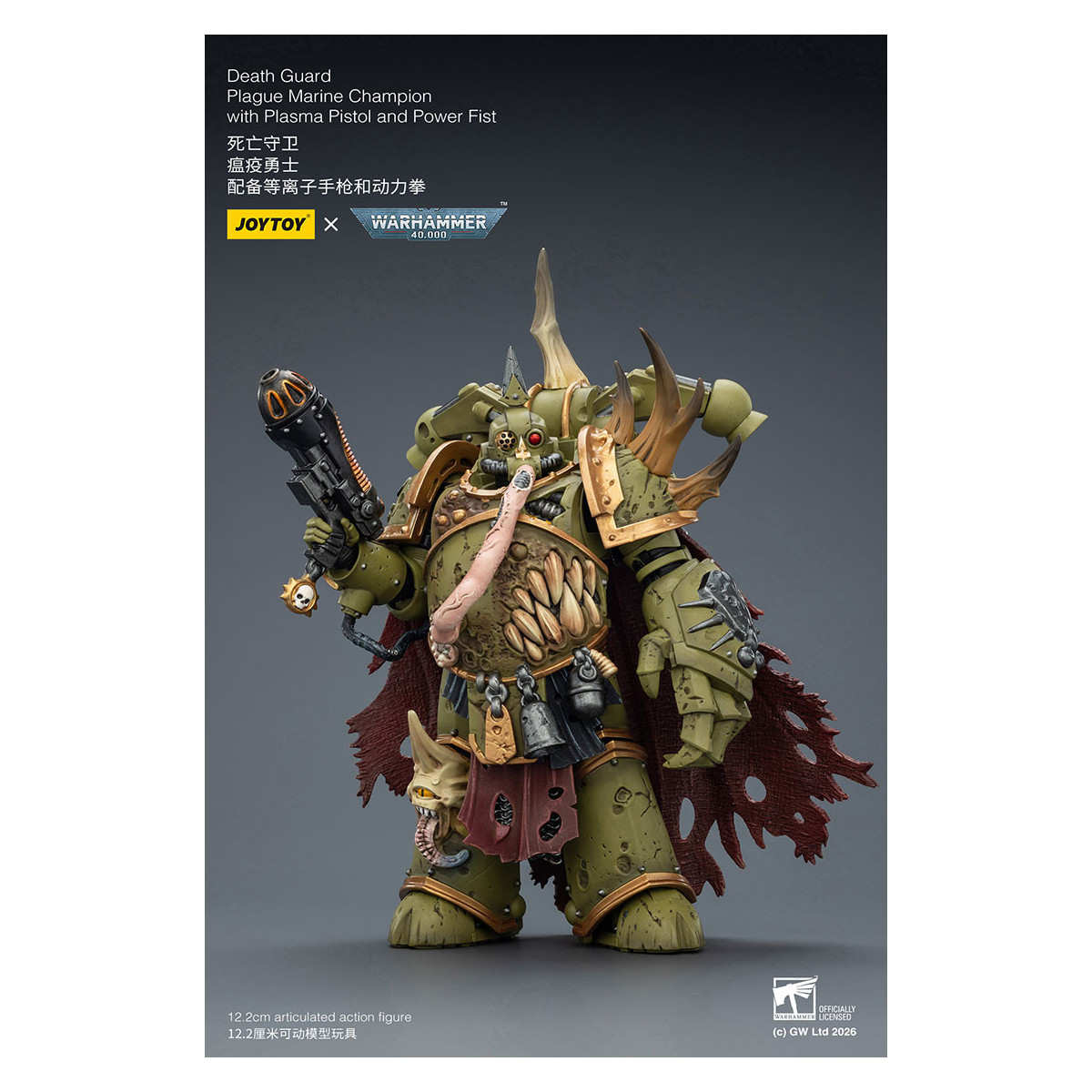 Joytoy - Death Guard - Plague Marine Champion with Plasma Pistol and Power Fist 1/18 - Warhammer 40k
