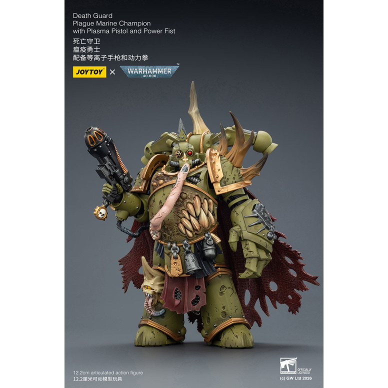 Joytoy - Death Guard - Plague Marine Champion with Plasma Pistol and Power Fist 1/18 - Warhammer 40k