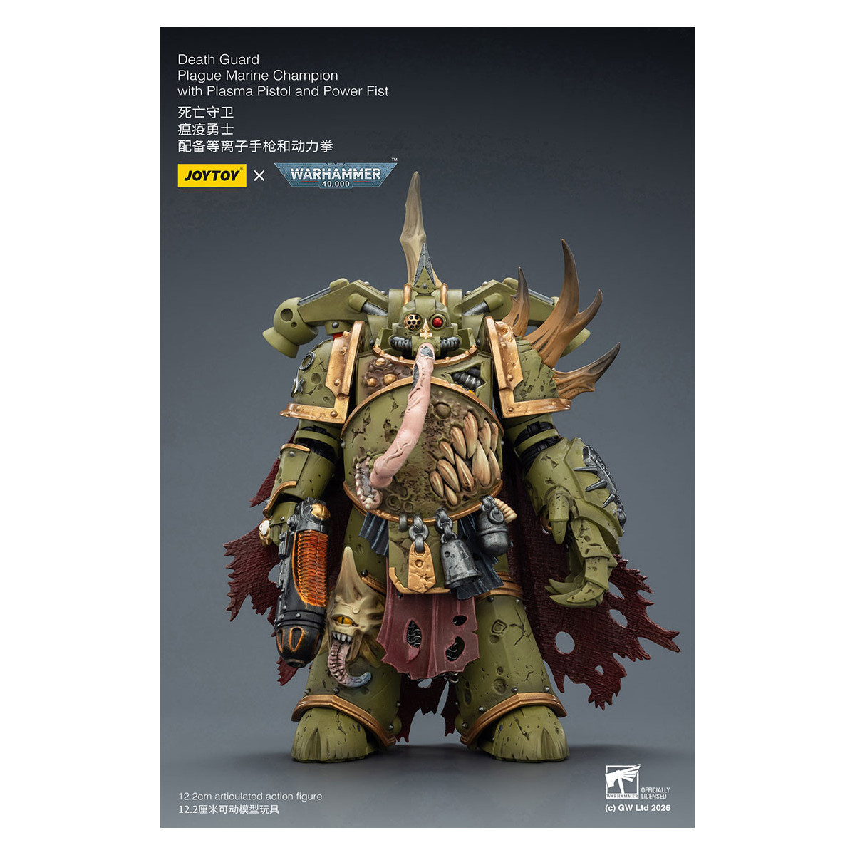 Joytoy - Death Guard - Plague Marine Champion with Plasma Pistol and Power Fist 1/18 - Warhammer 40k