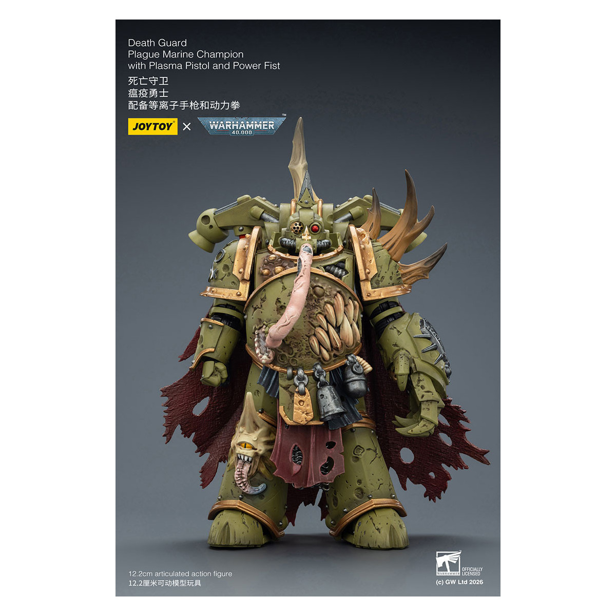 Joytoy - Death Guard - Plague Marine Champion with Plasma Pistol and Power Fist 1/18 - Warhammer 40k