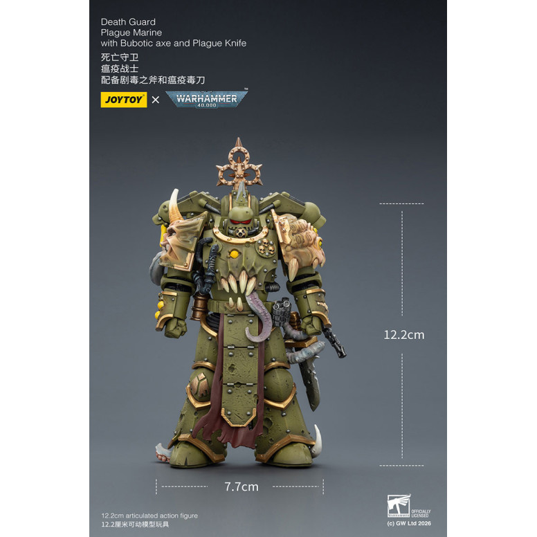 Joytoy - Death Guard - Plague Marine with Bubotic axe and Plague Knife 1/18 - Warhammer 40k