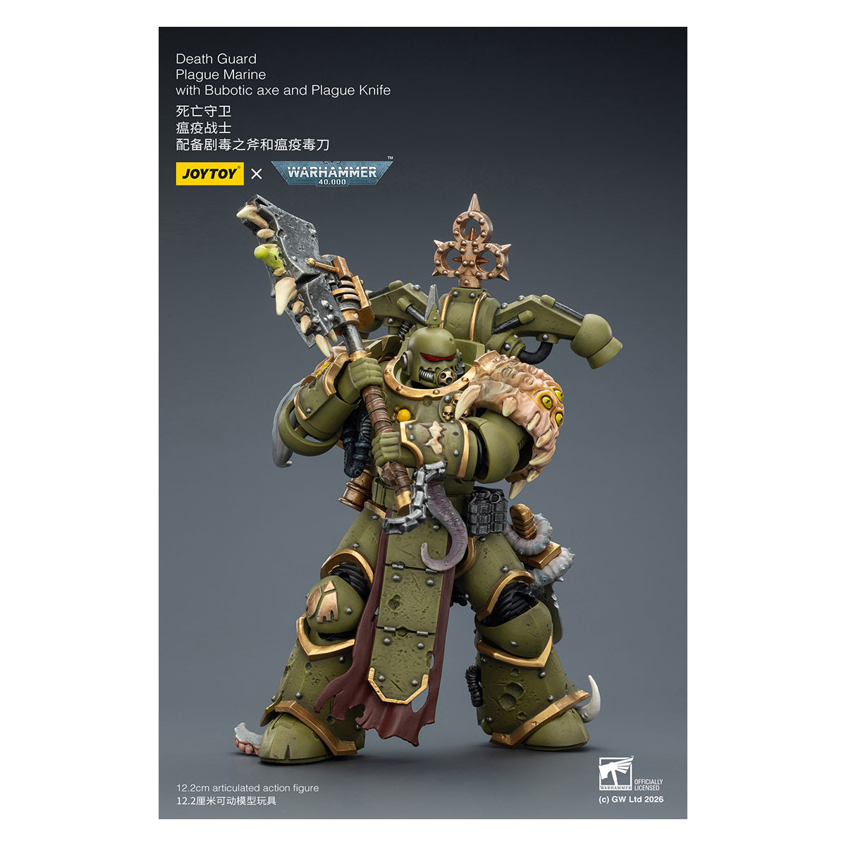 Joytoy - Death Guard - Plague Marine with Bubotic axe and Plague Knife 1/18 - Warhammer 40k