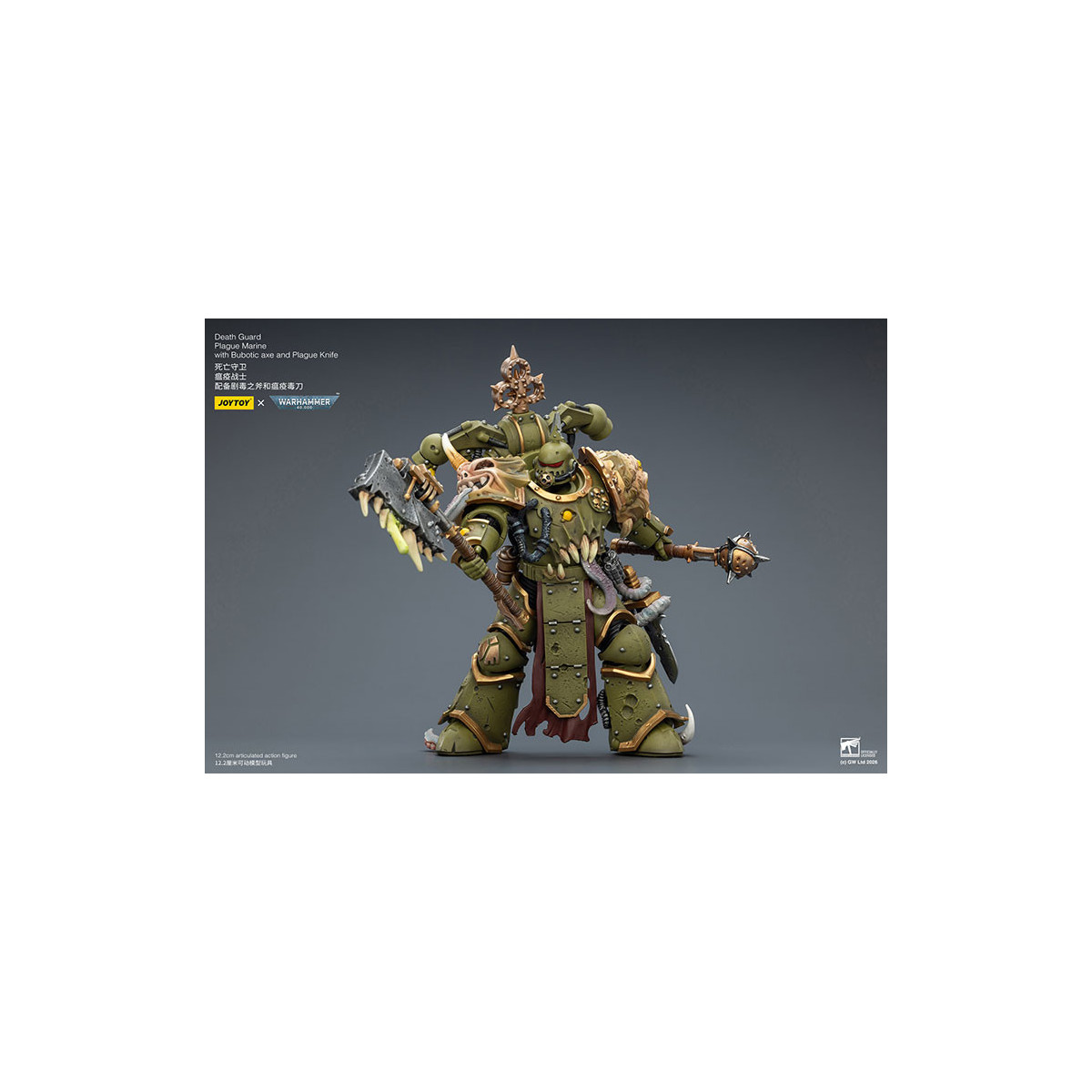 Joytoy - Death Guard - Plague Marine with Bubotic axe and Plague Knife 1/18 - Warhammer 40k