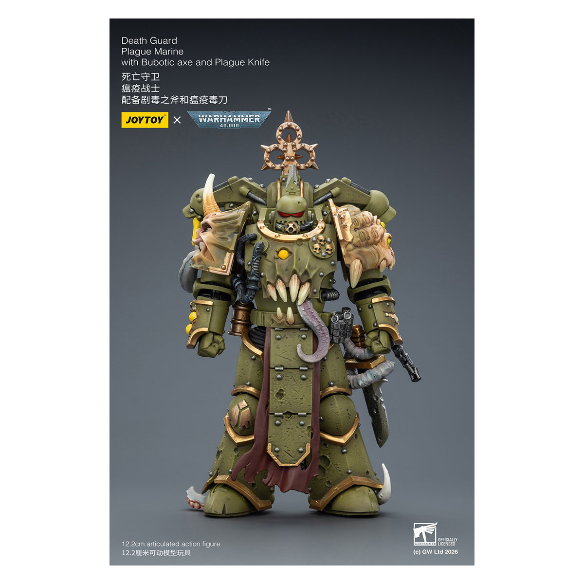 Joytoy - Death Guard - Plague Marine with Bubotic axe and Plague Knife 1/18 - Warhammer 40k