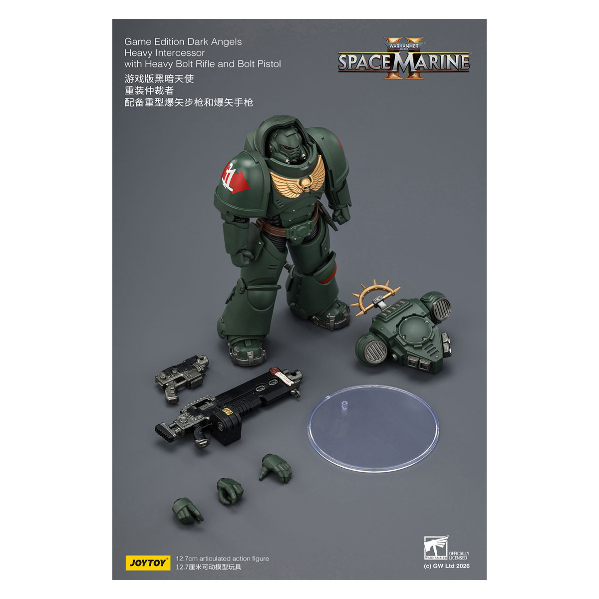 JoyToy - Space Marines II - Dark Angels - Heavy Intercessor with Heavy Bolt Rifle and Bolt Pistol 1/18