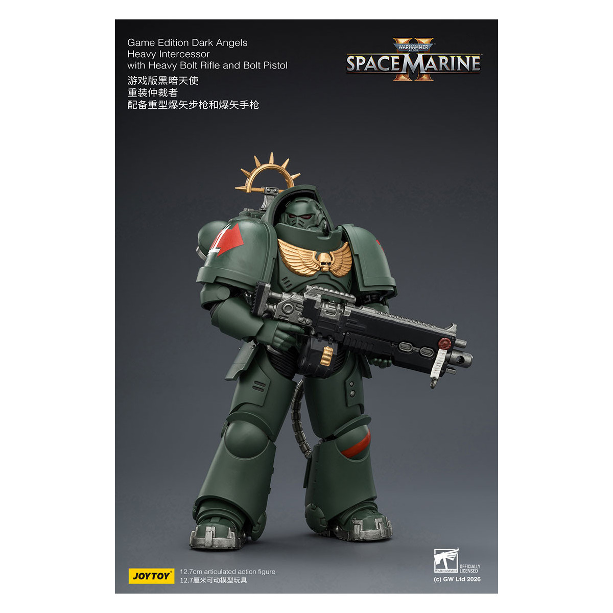 JoyToy - Space Marines II - Dark Angels - Heavy Intercessor with Heavy Bolt Rifle and Bolt Pistol 1/18