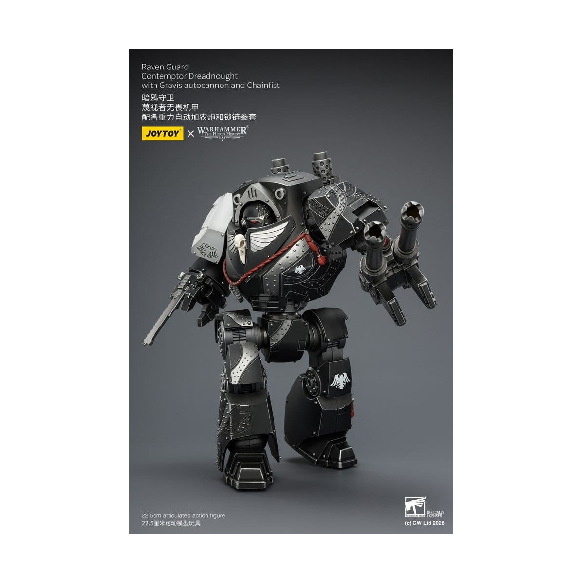 JoyToy Space Marines - Raven Guard - Contemptor Dreadnought with Gravis autocannon and Chainfist 1/18 - Warhammer 40k