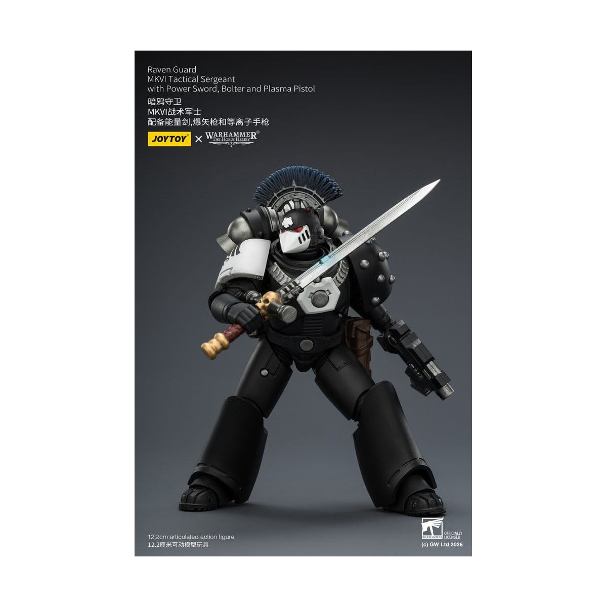 Joytoy - Warhammer - Raven Guard MKVI Tactical Sergeant with Power Sword, Bolter and Plasma Pistol